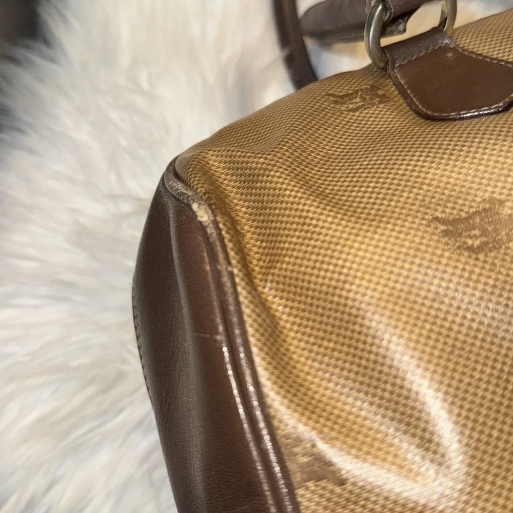 90s VTG Burberrys Boston Duffle Travel Bag Brown Leather Monogram Bag Italy Used - Picture 14 of 16